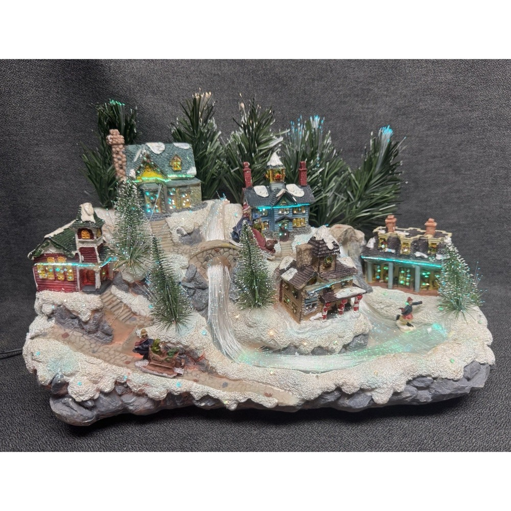 Vintage 2003 Avon Fiber  Optic Christmas Village Waterfall  Light Up Town